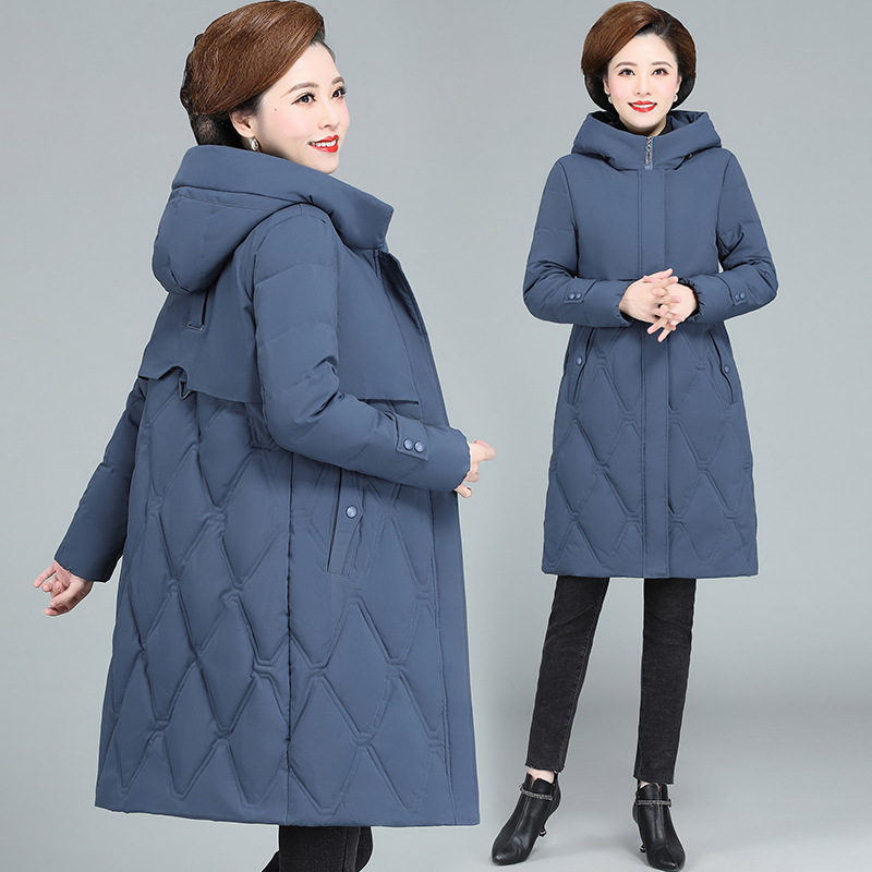 中老年棉衣女冬装羽绒棉服新款妈妈连帽大码中长款棉袄外套40岁50