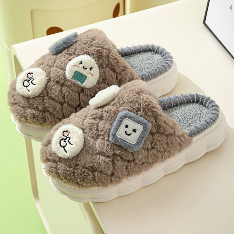 Cartoon Alpaca Fleece/Fiber Cotton Slippers for Boys and Girls Autumn and Winter Warm Slugged Bottom Shit Feeling Eva Couple Furry Cotton Slippers Cute