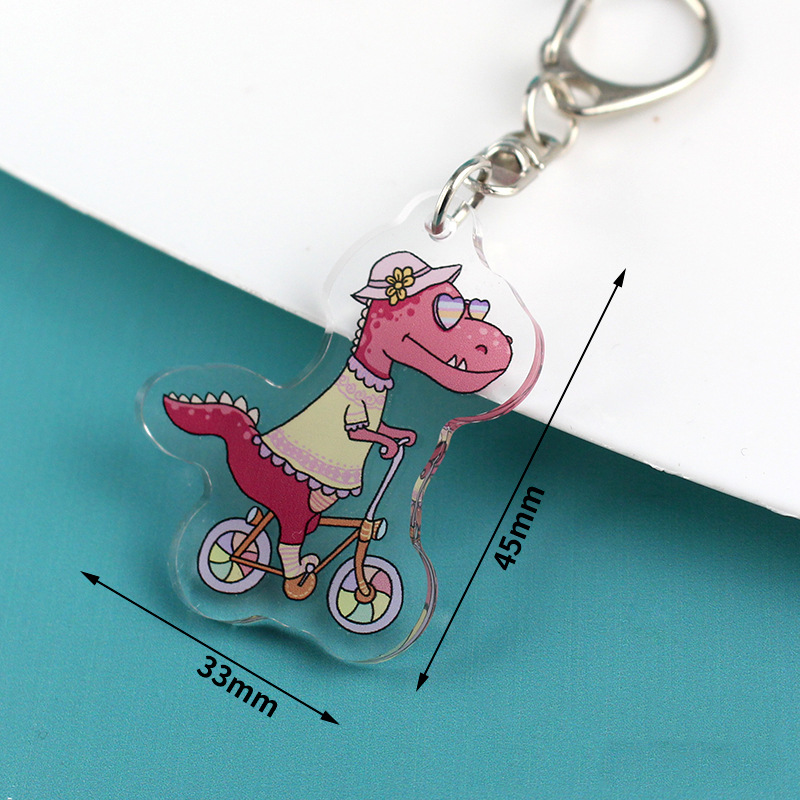 Cartoon Acrylic Dinosaur Keychain Spot Double-Sided Transparent Pendant Small Gift Creative DIY Anime Key Chain