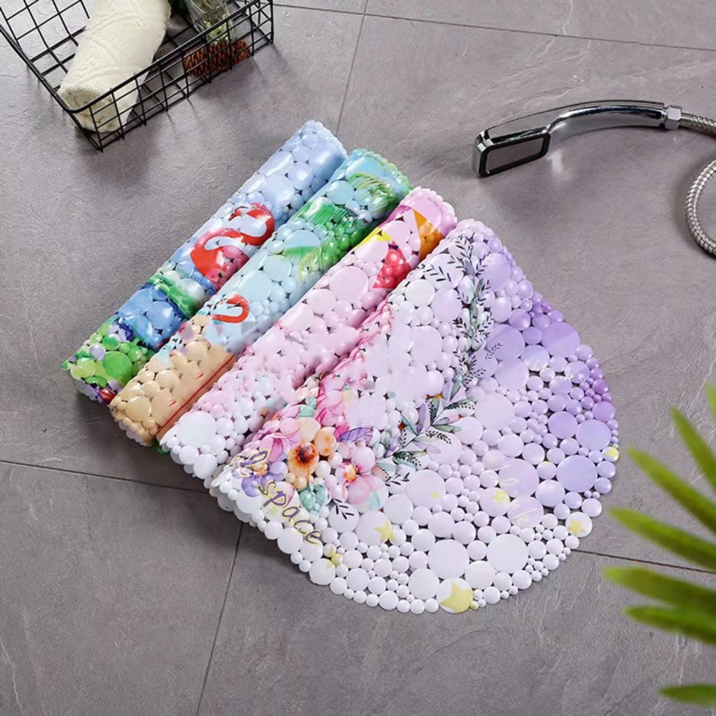 Foreign Trade Printing Pvc Bathroom Mat Waterproof and Hard-Wearing Size round Massage Bath Mat Large Suction Cup Non-Slip Factory