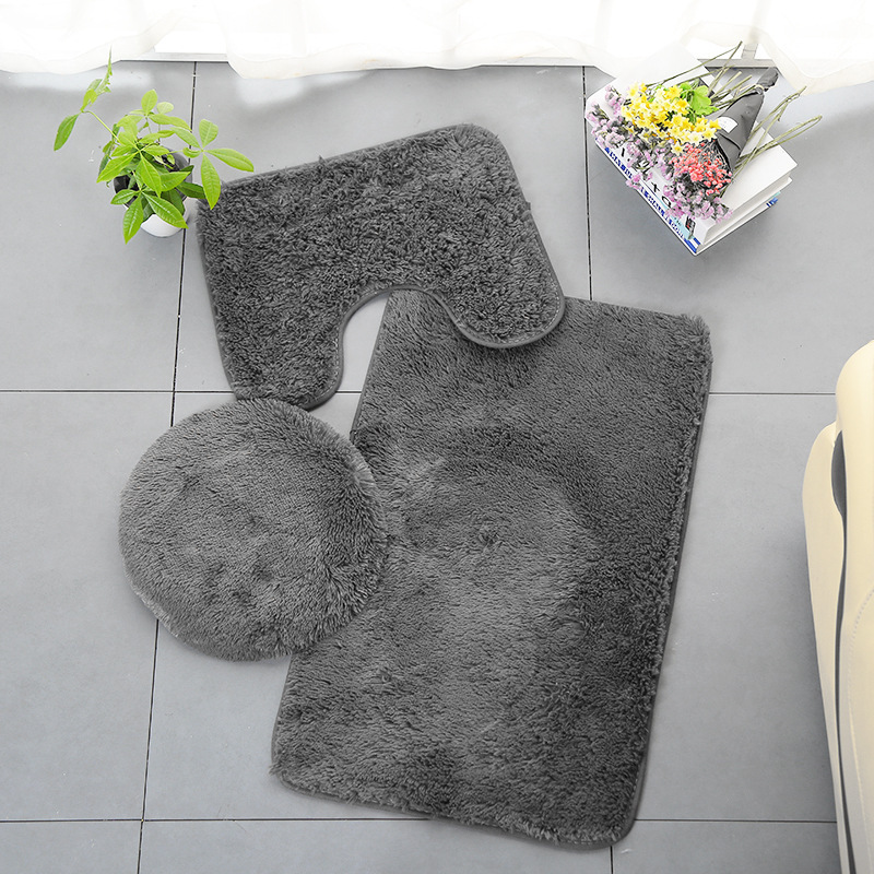 Cross-Border Cashmere-like Carpet Solid Color Bathroom Bathtub Toilet Set Silk Wool Floor Mat Bathroom Non-Slip Mat Carpet