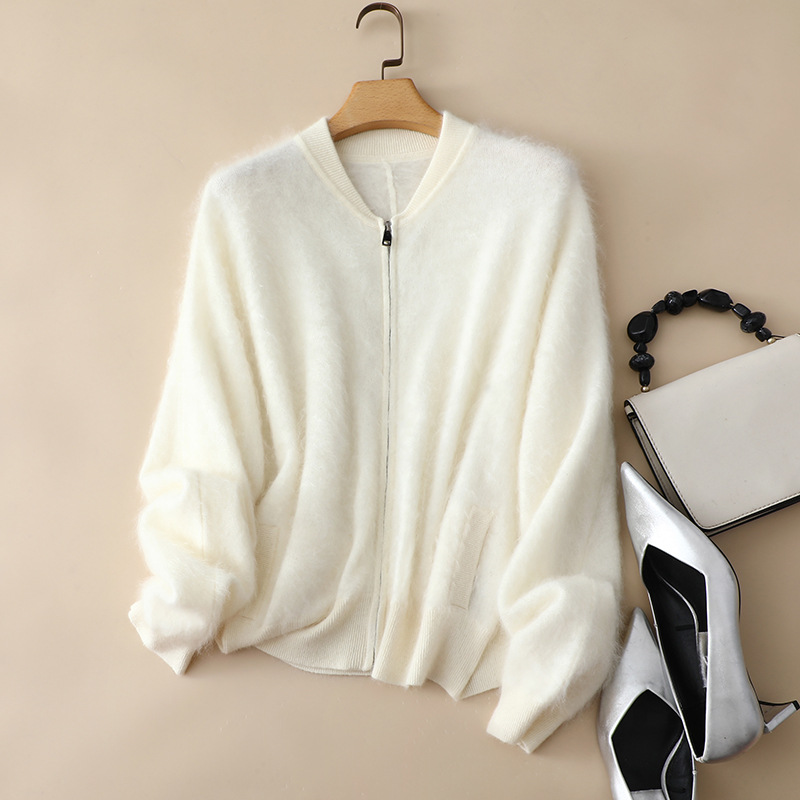 卡莎娜秋冬新拉绒羊绒开衫女100羊绒针织衫短款拉链毛衣外套上衣