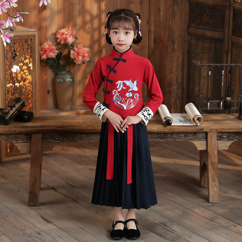 唐装女童2021新款春夏装风小学生民国风演出服小女孩汉服春秋