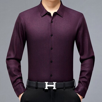 2024秋冬羊绒衬衫男冬季内搭加绒加厚中年爸爸装宽松保暖长袖衬衣