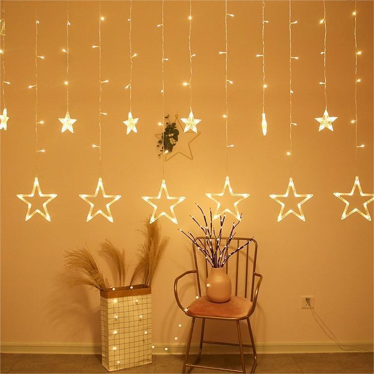 Cross-Border Star Moon Lighting Chain Star Moon Curtain Light LED Solar Garden Light Colored Lights Solar Lights Outdoor