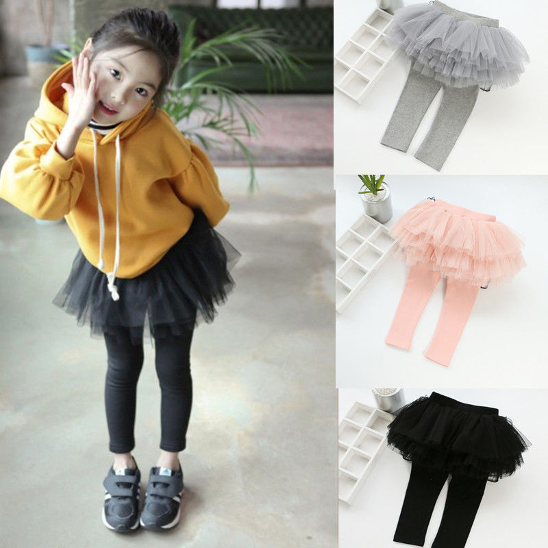 新款打底网纱假宝宝外穿长裤蓬蓬冬季小女孩裙裤两件女童裤裙春秋