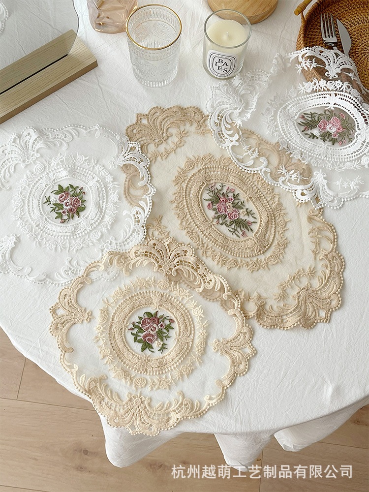 欧式复古蕾丝餐垫杯垫桌垫法式做旧风背景布拍摄道具小桌布刺绣垫