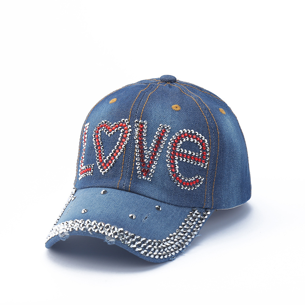 Summer Letters Hat Spot Drill Peaked Cap Denim Baseball Cap Curved Brim Men's Hats Women's Hats Versatile Sun Hat