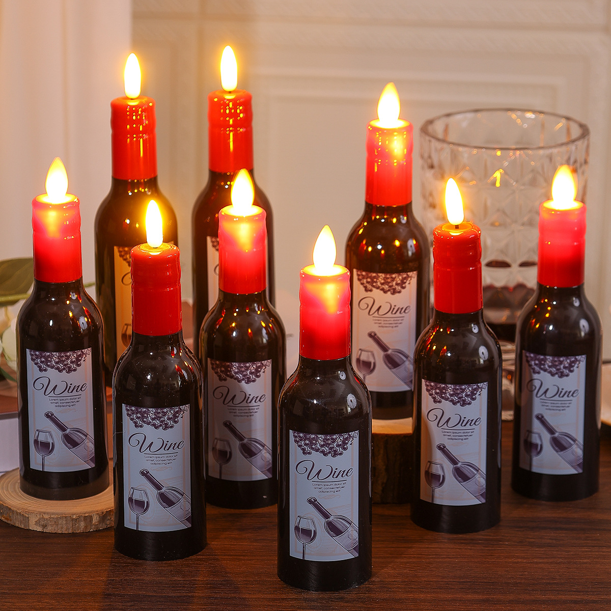 Red Wine Bottle Creative Electric Candle Lamp Valentine's Day Desktop Candlelight Dinner Home Family Ambience Light Decoration Gift