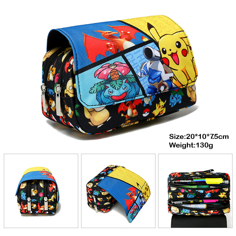 Spot Pokemon Pet Elf Pikachu Pencil Case Pikachu Stationery Box Primary and Secondary School Students Cartoon Pencil Bag