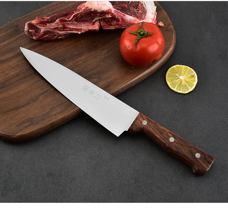 屠宰刀 木柄剔骨刀割肉剥皮屠宰用尖刀 杀猪牛羊分割料理刀