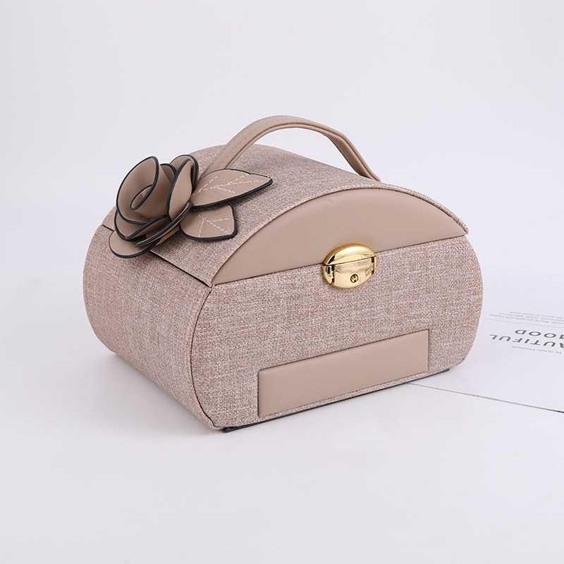 Korean Layered Dustproof Desktop Cosmetics Storage Box PU Leather Jewelry Box Wholesale Earrings Necklace Jewelry Box