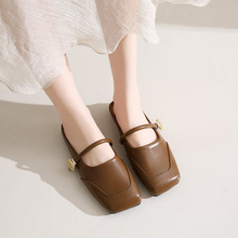 玛丽珍包头半拖鞋法式休闲小众韩版平底方头穆勒鞋时尚单品半拖鞋