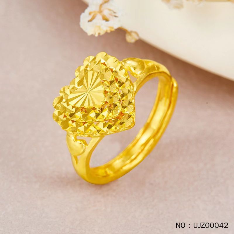 正品黄金戒指足金9999仿钻车花戒指活口女款爱心戒指黄金批发纯金