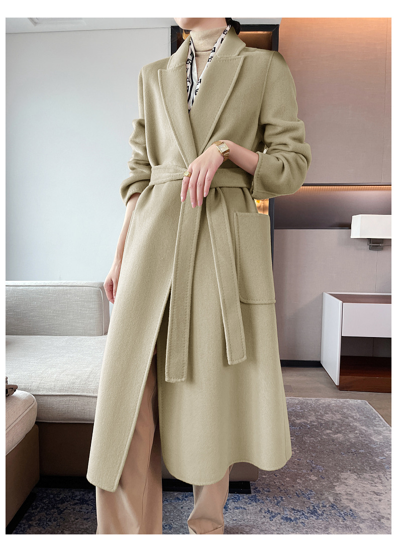 紫色15%山羊绒2021年新款双面羊绒大衣女中长款秋冬羊毛毛呢外套