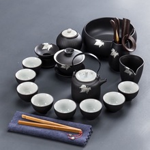 日式高档家用功夫茶具套装全套黑陶盖碗侧把茶壶办公室会客泡茶