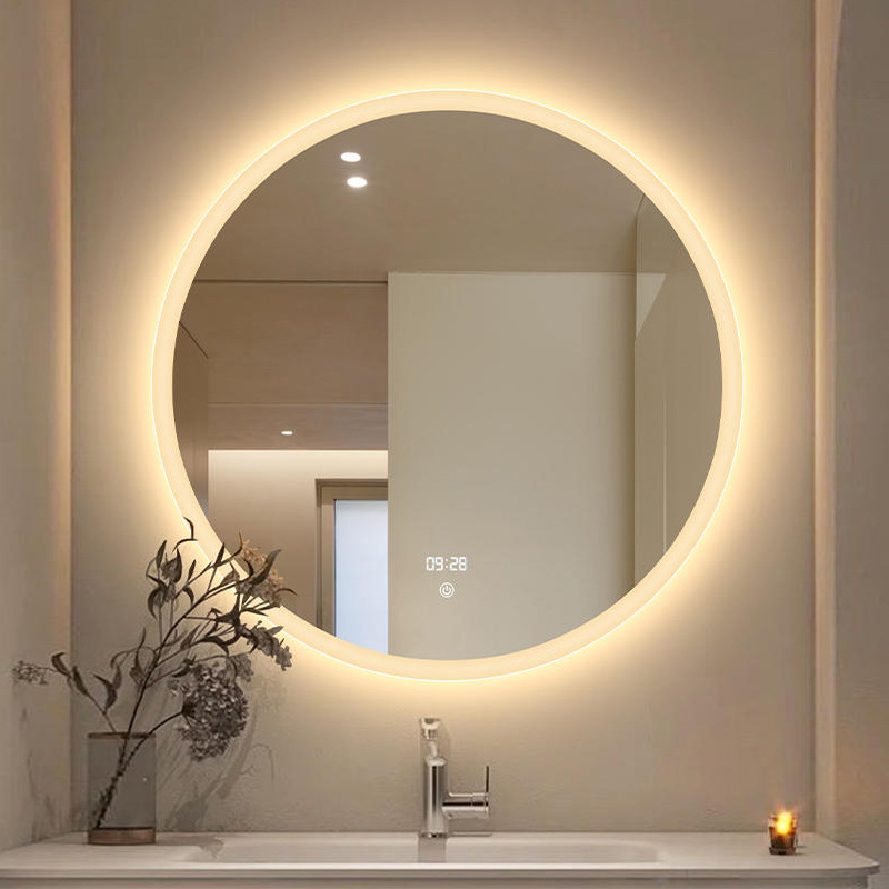 Smart Bathroom Mirror round Frameless Bathroom Mirror Transparent Cosmetic Mirror with Light Home Bathroom Anti-Fog Wall-Mounted