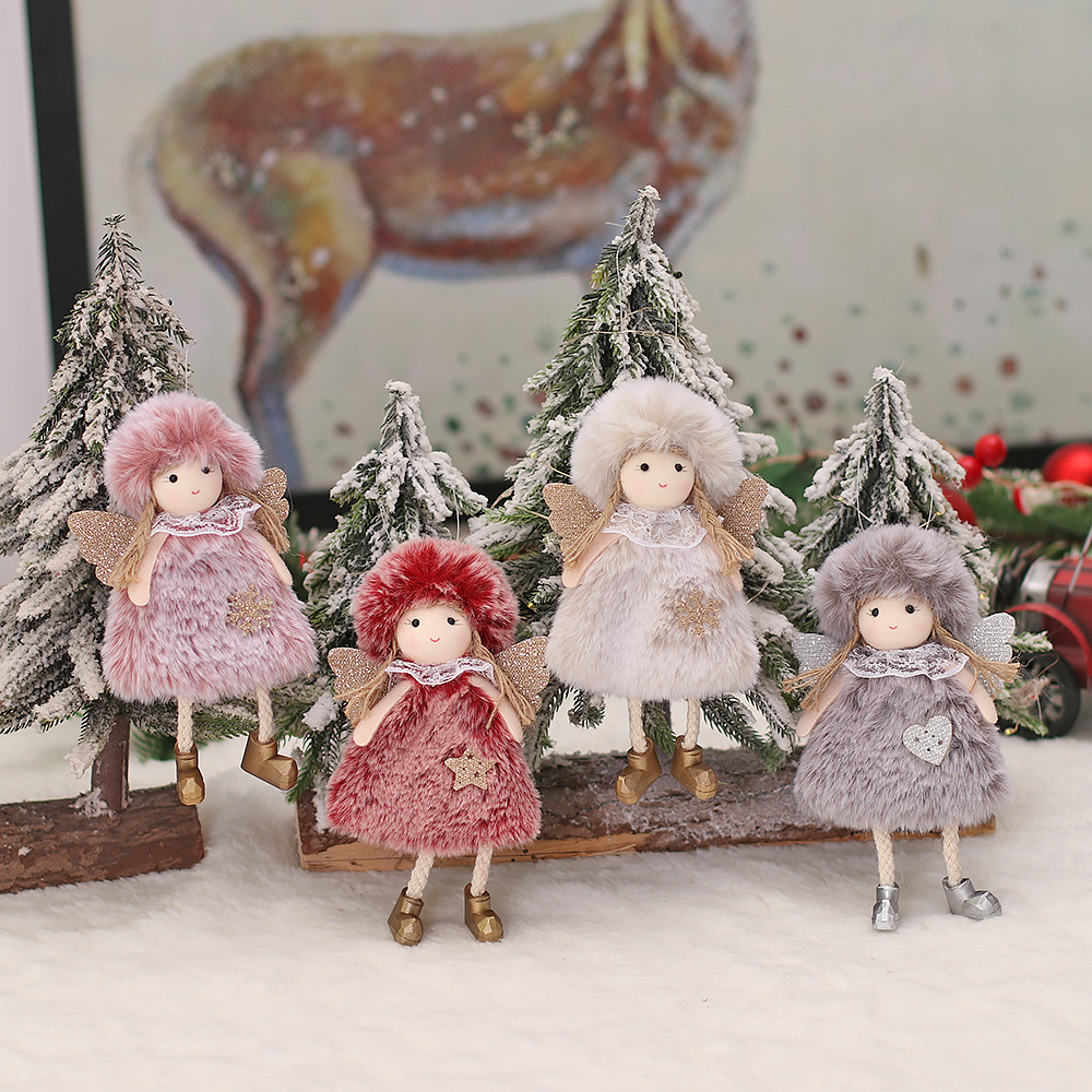 Cross-Border New Cartoon Plush Angel Doll Hanging Pieces with Wings Girl Hanging Ornaments Christmas Tree Hanging Pieces Factory Direct Sales