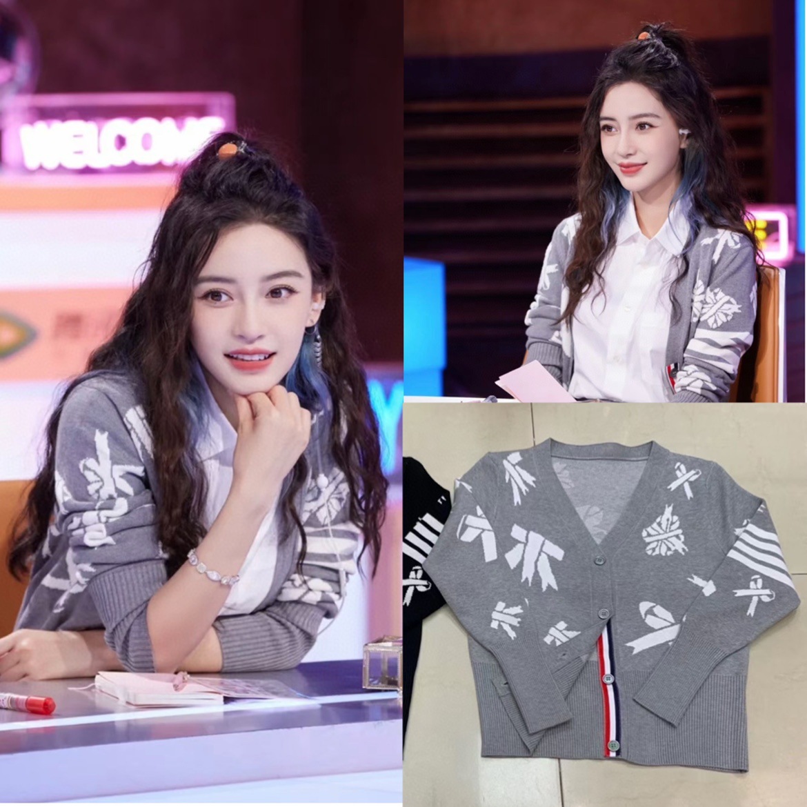 英伦圣诞学院风毛衣女明星baby同款tb嵌花休闲百搭针织开衫外套潮