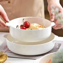 骨瓷双耳汤碗家用空气炸锅烤碗陶瓷蒸蛋羹碗蒸蛋碗深盘子菜盘