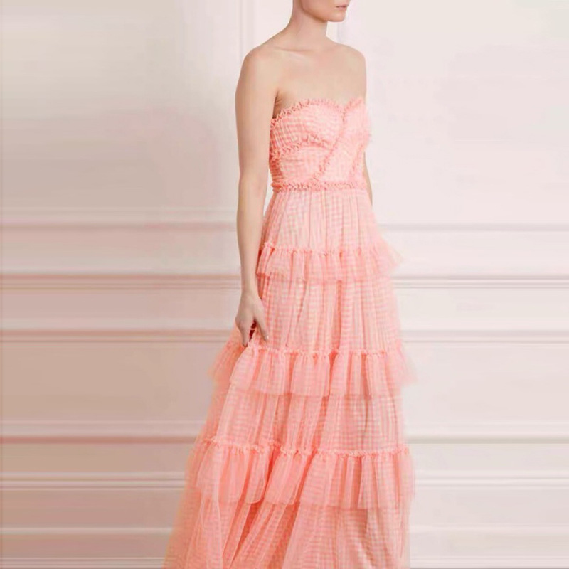 2021夏季新款女装设计师性感网纱蕾丝抹胸蛋糕款连衣裙女神范儿