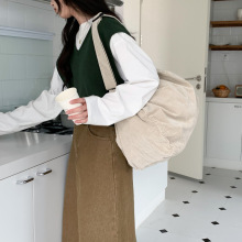 韩版优雅简约灯芯绒布包百搭森系文艺休闲拉链大容量女士斜挎包包