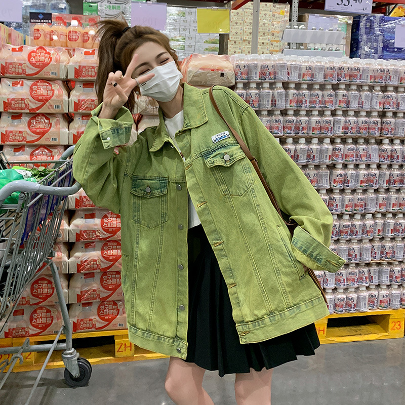 2024女装新款 高品质橄榄绿流行牛仔外套女宽松大码长袖休闲上衣