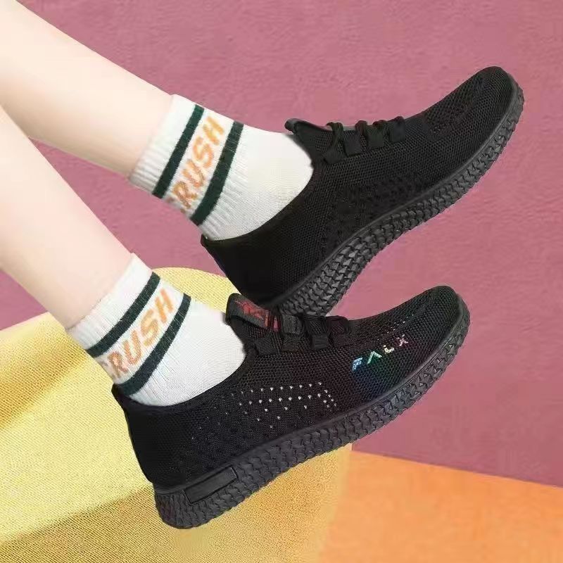 Factory Direct Sales Zhenfei Woven Women's Mesh Surface Shoes Summer Breathable Mesh Flying Woven Women's Pumps Lightweight Lace-up Sneaker