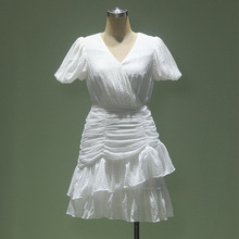法式桔梗白色连衣裙夏新甜美百褶短裙小个子气质显瘦洋气减龄女装