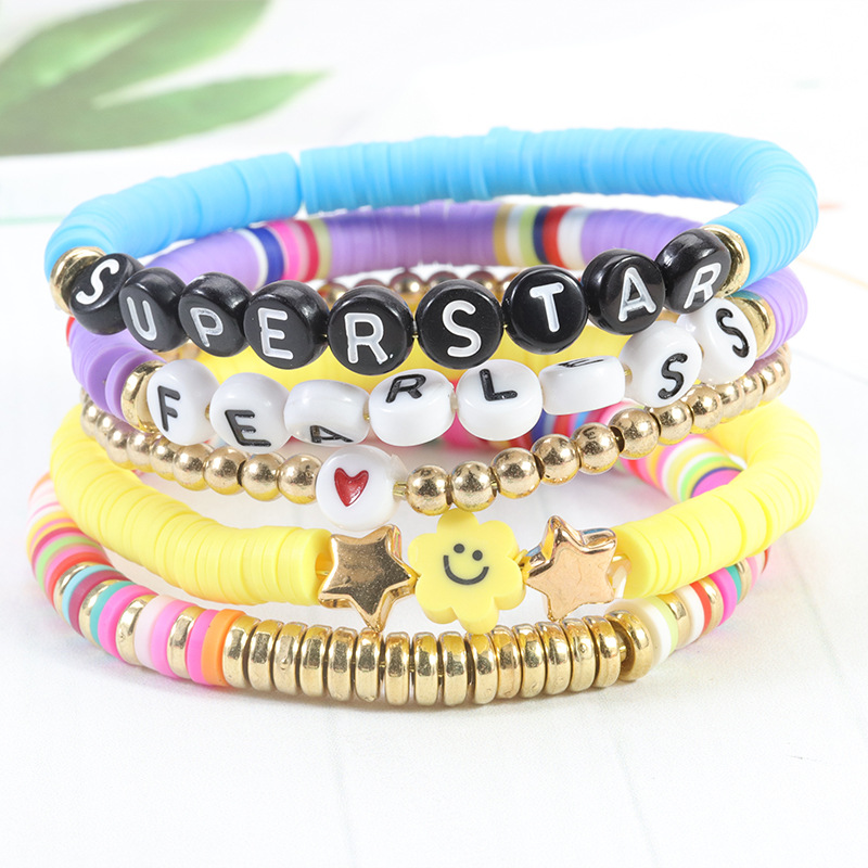 Hot Sale at AliExpress Polymer Clay Suit Bracelet Pink Polymer Clay Smiley Face Beads Bracelet Manufacturer Long Term in Stock Wholesale