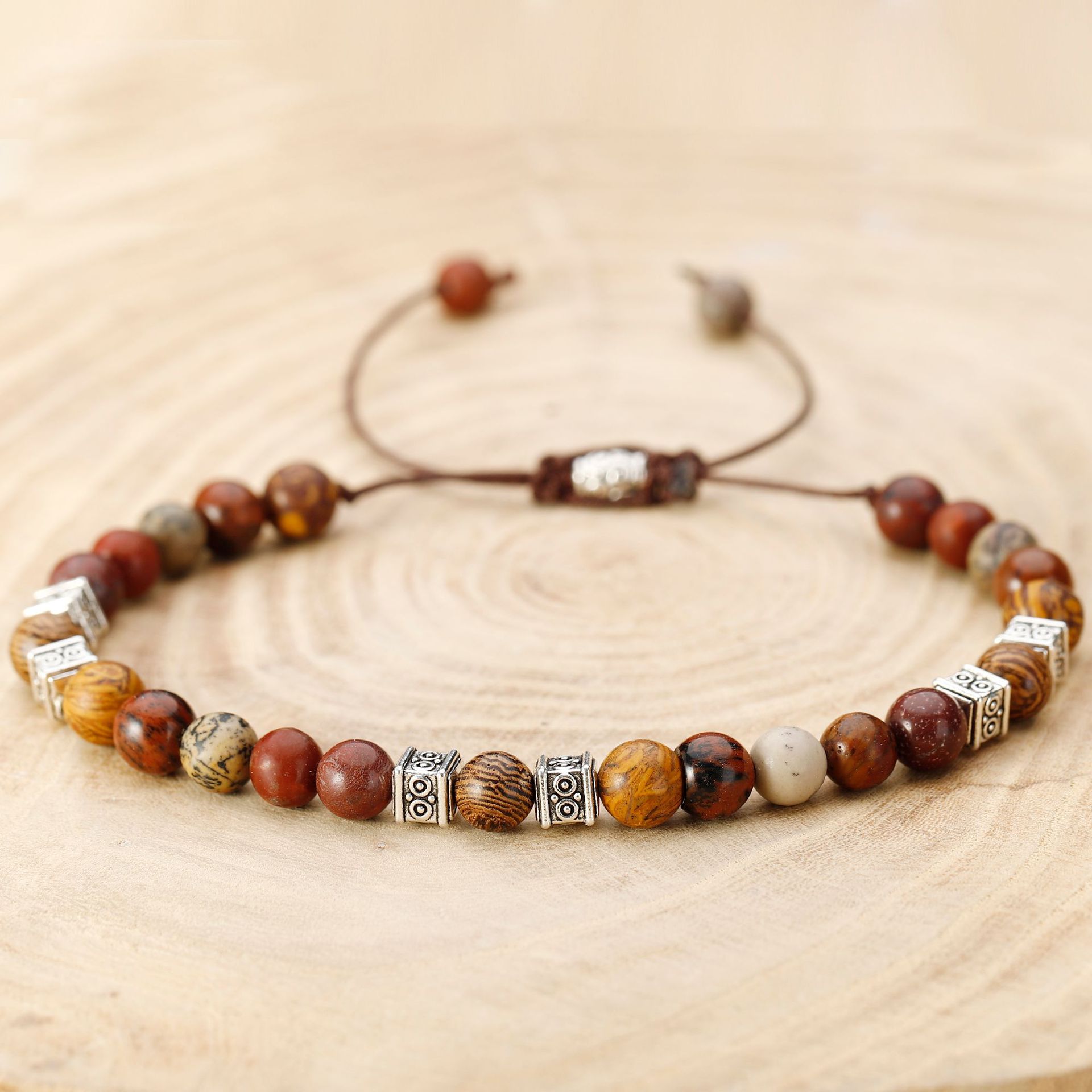 跨境新款石头串珠手链手工编织虎眼石金天鹅檀木珠藏银配件小手串