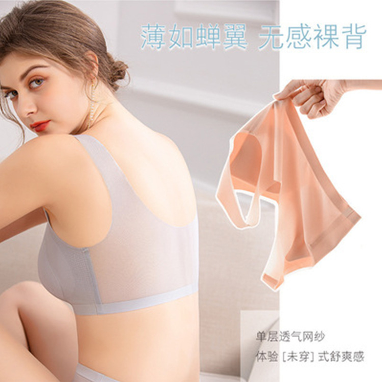 Summer Ultra-Thin Mesh plus Size Sleep Bra Mesh Cup Push up without Wire Accessory Breast Push up Underwear with Chest Pad for Women