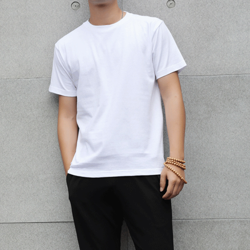 Men's Short-Sleeved T-shirt Summer Trendy Men and Women Solid Color Loose Bottoming Shirt White Cotton Men's round Neck Top Wholesale