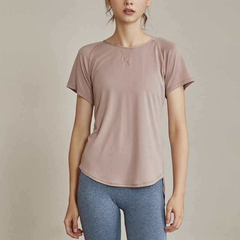 Wholesale Large Size Loose round Neck Breathable Quick-Drying T-shirt Women's Back Slit Modal Blouse Sports Fitness Yoga Wear