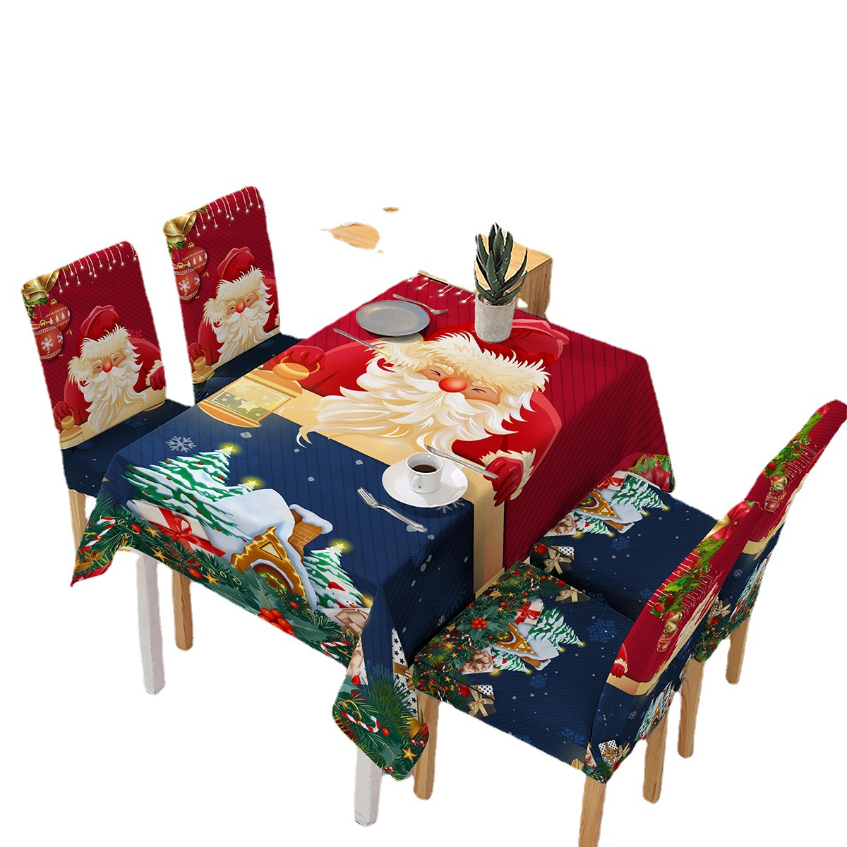 New Cross-Border Christmas New Polyester Waterproof Tablecloth One-Piece Printed Chair Cover Jubilant Decoration Cartoon Christmas Old