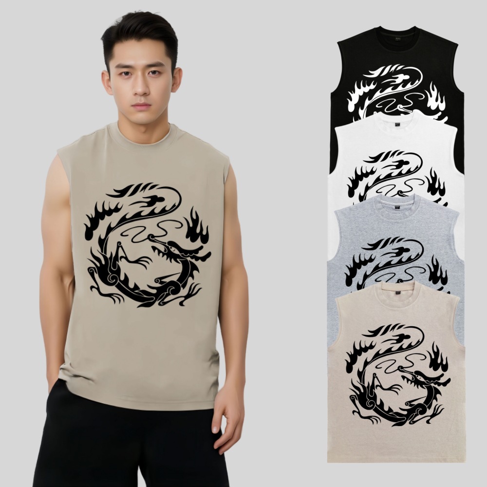 重磅300克龙图案国潮中国风周边印花衣服夏季背心男生休闲潮流t恤