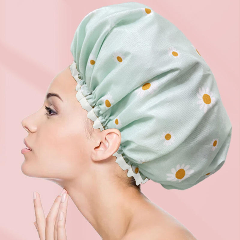 Double-Layer Waterproof Shower Cap Women's Printed Toupee Cartoon Cute Bath Hair Mask Shower Cap Fashion Double-Layer Shower Cap