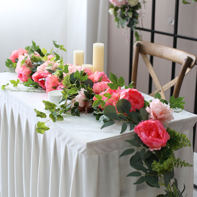 仿真婚庆签到桌花长条会议台花西餐厅宴会摆花长桌花餐花绢花花藤