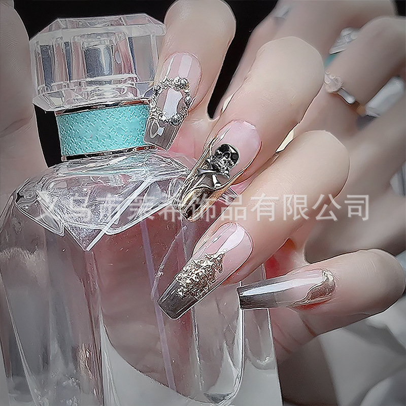 Punk New Nail Ornament Vintage Cross Inlaid Black Diamond Crock Heart Dark Style Series Nail Jewelry