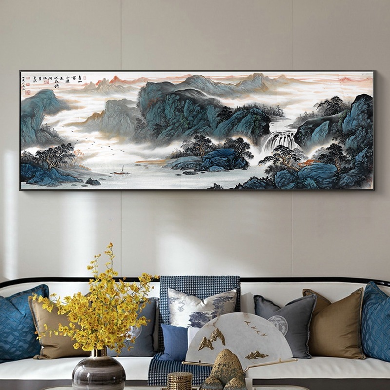 山水画新中式装饰画中国风客厅沙发背景墙壁画办公室挂画招财风水
