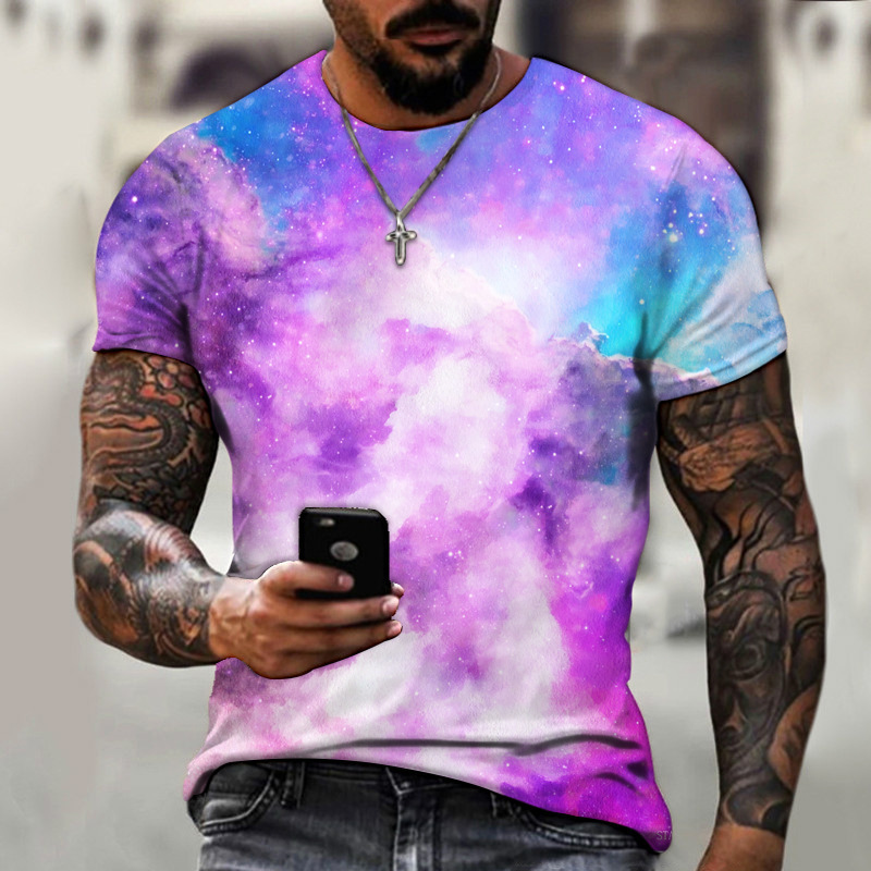 外贸炫酷星空运动3d数码印花亚马逊外贸炫彩新款男士厂家货源服装