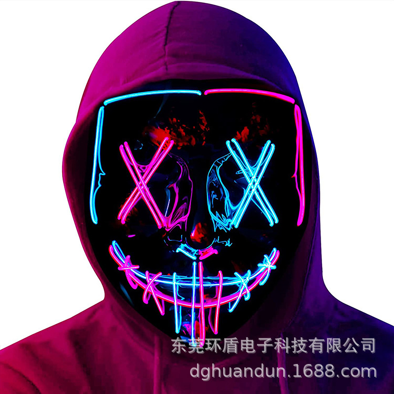 Factory Wholesale El Cold Light Luminous Mask Led Mask Halloween Carnival Ball V Word Bloody Horror Ghost