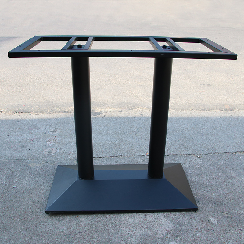 厂家批发四人大桌餐台脚家具底盘 黑色餐桌腿铸铁双柱目字托桌脚