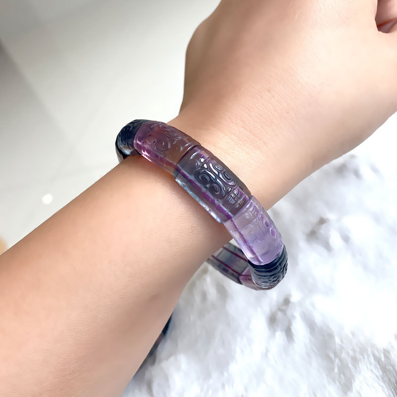 晶尧 天然彩萤石手排回纹珠镯形手环富贵不断路路通情侣水晶饰品