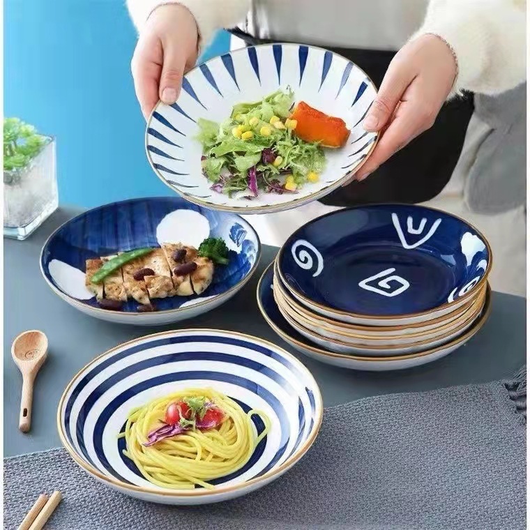 japanese-style ceramic household plate tableware hand-painted western cuisine plate internet celebrity stir-fry threaded plate steak plate