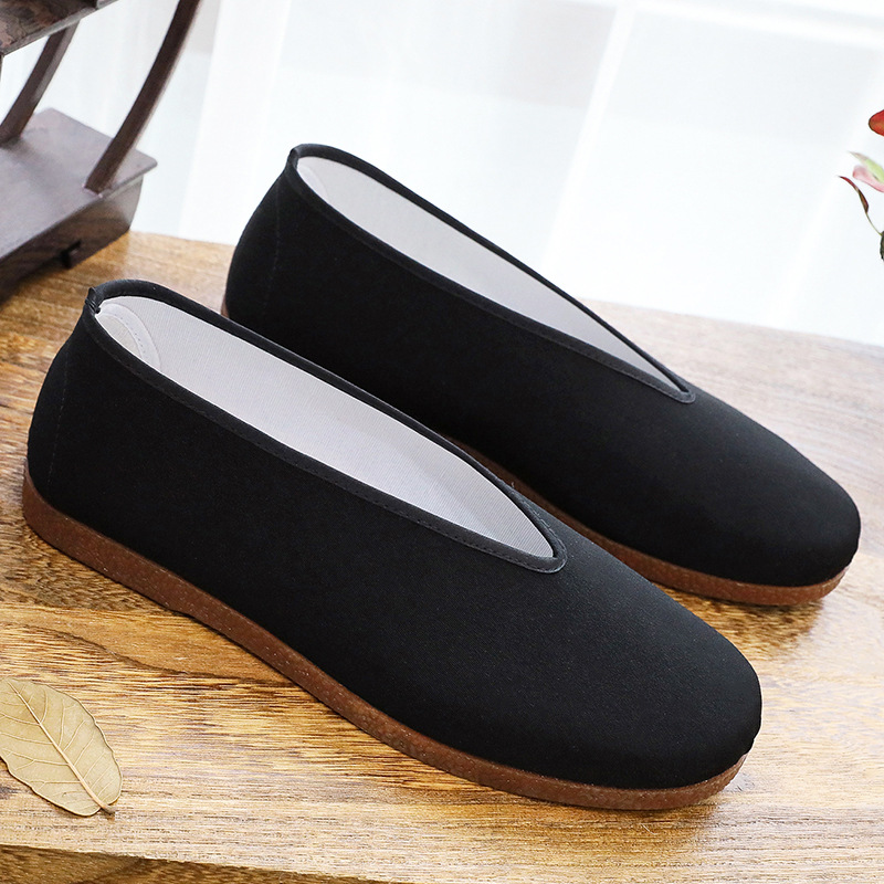 老北京布鞋男休闲防滑耐磨牛筋底圆口黑布鞋功夫表演鞋中老年单鞋