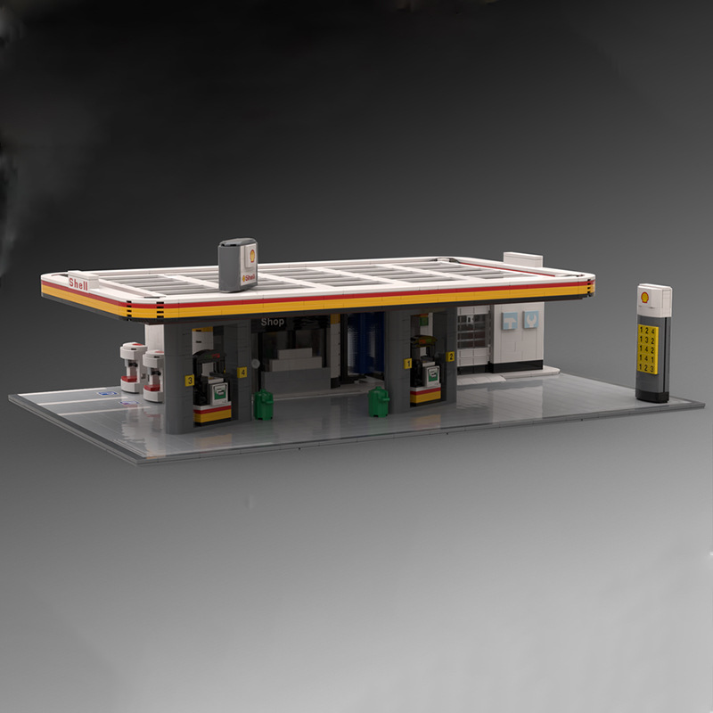 跨境热卖moc-50996壳牌加油站兼容乐高积木拼装城市建筑模型玩具
