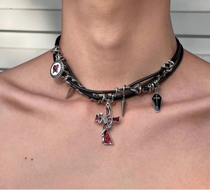 美式复古十字架项链女潮酷辣妹y2k亚文化缠绕choker颈圈项圈男