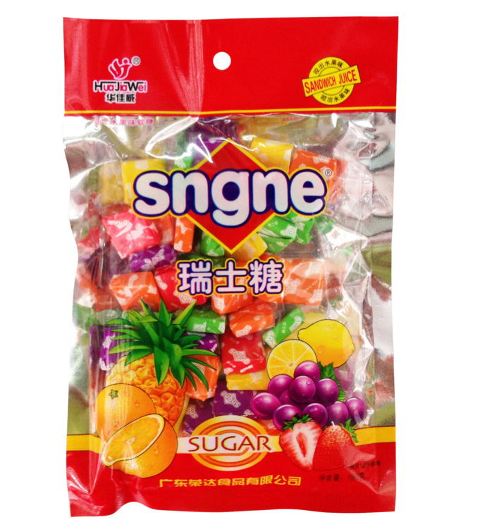 华佳威瑞士糖方块什锦水果汁混合水果软糖喜酸甜奶糖袋装160g