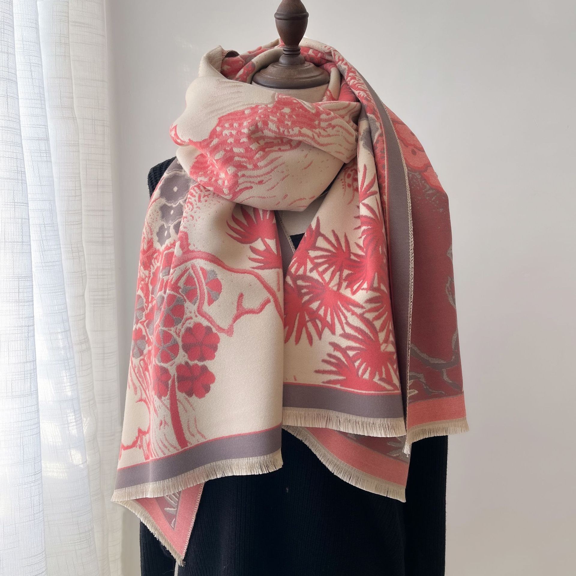 2022秋冬季仿羊绒围巾女时尚百搭古画风空调披肩户外保暖外搭围脖